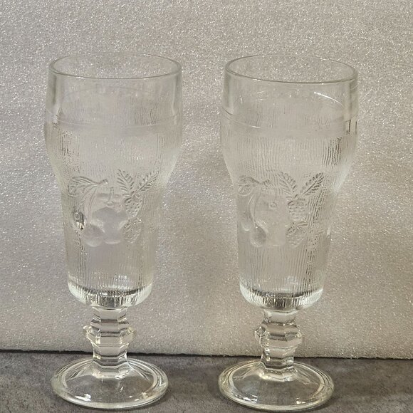 Vintage Pressed Glass Champagne Glasses With Fruit Motif Set Of 2 1970s-1980s - Picture 5 of 8